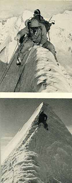 
Jannu First Ascent - Top: On The final ridge to Jannu Summit. Bottom: Four metres from the Jannu Summit. - At Grips With Jannu book
